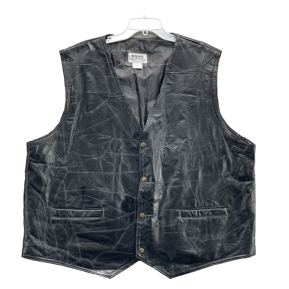 Duke Haband 100% Leather Vest Men 3XL Motorcycle Biker Western Cowboy Riding 90s